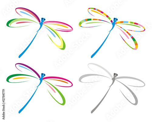 Dragonfly clip art. Set of color dragonfly. Vector illustration.