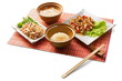 Asian business lunch with rice, soup, meat, tempura Asian business lunch with rice, soup, meat, tempura