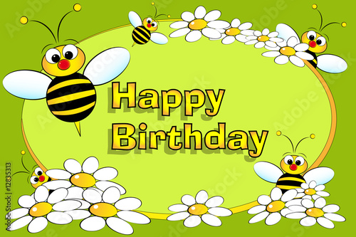 Bee and flowers - Birthday card