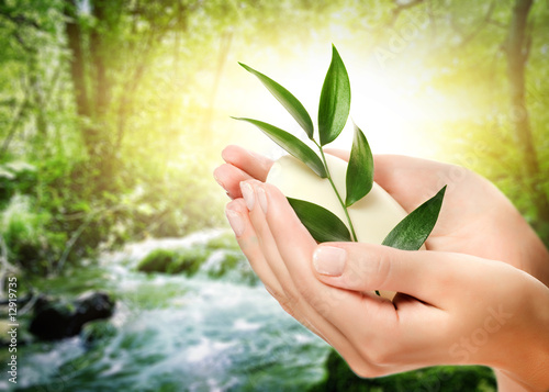 Photo: ..Human hands holding organic soap ..Human hands holding organic soap
