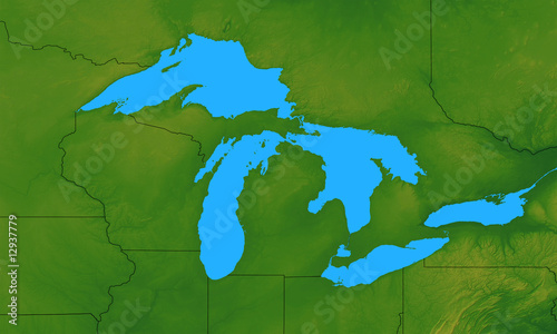 Illustration: Terrain Map of the Great Lakes States Terrain Map of the Great Lakes States
