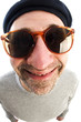 aging artist thinking distorted nose close up beret hat