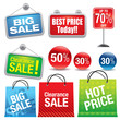 Sale shopping bags and signs