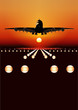 Vector airbus landing at sunset