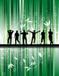 Party on green stripe background with flowers