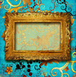 golden-blue background with antique frame