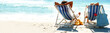 Couple on a deck chair relaxing on the beach, rear view