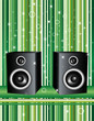 Speakers on green background