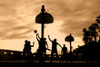Basketball players at sunset