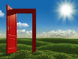 open white door to the meadows