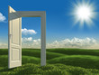 open white door to the meadows