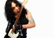 Rock guitarist trying to bite an electric guitar isolated Rock guitarist trying to bite an electric guitar isolated
