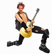 Rock guitarist with an electric guitar, isolated over white