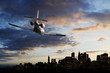 Flying over big city