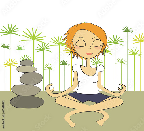 Illustration: femme zen papyrus cailloux femme zen papyrus cailloux