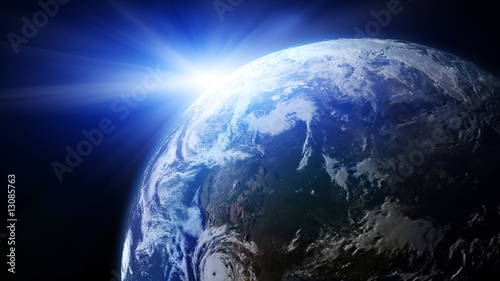 Illustration: Earth with rising Sun Earth with rising Sun