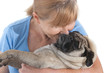 Mature Lady Holding A Pug Dog