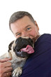 Mature Man Holding Pug Dog, Isolated