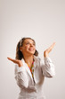 Photo: Beautiful young woman wearing white jacket Beautiful young woman wearing white jacket