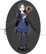 Goth stile girl holding withered rose. Background is separate.