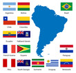 Vektor: Detailed South American flags and map Detailed South American flags and map