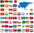 Vektor: Detailed Asian flags and map Detailed Asian flags and map