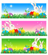 Easter banners with bunnies and eggs, or poster background Easter banners with bunnies and eggs, or poster background