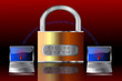 Two laptops and a padlock on a secure network