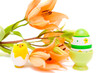 easter egg and orange lily isolated on white