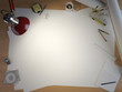 drawing table with elements and copy space