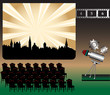 Cinema hall with chairs and movie projector