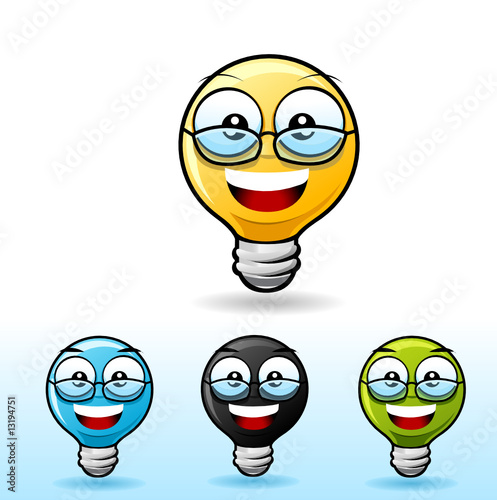 cartoon happy face pictures. Light bulb smiley face icon.