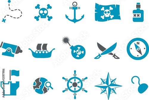 Illustration: Vector icons pack - Blue Series, pirate collection Vector icons pack - Blue Series, pirate collection