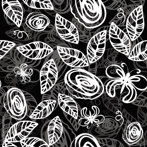 black and white flowers background. Flower seamless ackground
