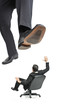 A giant foot about to squish a businessman in a chair A giant foot about to squish a businessman in a chair