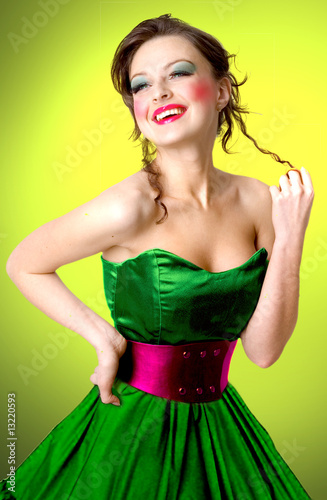 Photo: Beautiful girl in green dress Beautiful girl in green dress