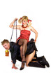 Sexy play of Red ridinghood and a grey wolf