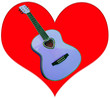 Blue guitar on a red heart acoustic