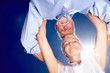 Upward view: Senior couple with their head together