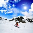 Snowboarding in an alpine landscape