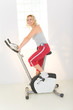 Woman on exercise bike