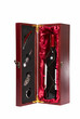 bottle of wine in box with accessories