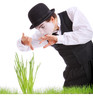 crazy  gardener mime. Studio shot