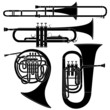 Brass musical instruments in vector silhouette Brass musical instruments in vector silhouette