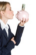 Woman Kissing Piggy Bank