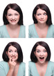 Beautiful brunette Passport photo style range of expressions.