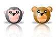 animals icons - monkey and bear. white background and reflection animals icons - monkey and bear. white background and reflection