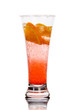 Red drink with ice and lemon isolated over white. Studio.
