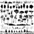 Tree, leaf, branch and grass  silhouettes.