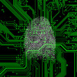 Fingerabdruck vor gruenem Motherboard